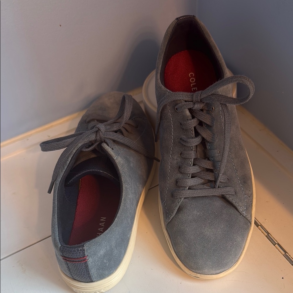 Cole Haan Blue Suede Low-Top Sneakers with Red Insole